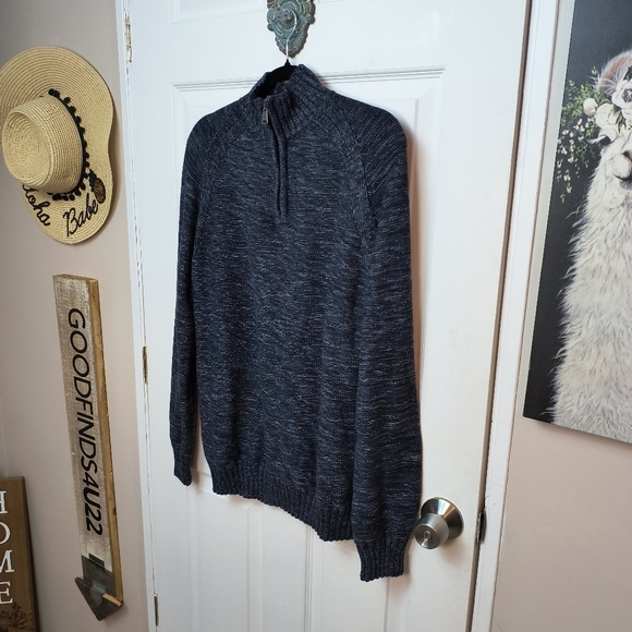 Lucky Brand Men's Quarter Zip Chunky Knit Neck Jumper Sweater Blue Medium Preppy - Picture 2 of 10